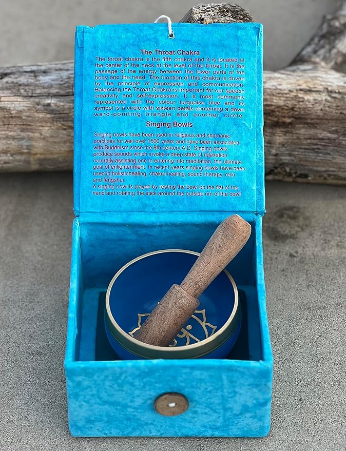 DharmaObjects Tibetan Throat Chakra Premium Palm Size Singing Bowl Gift Box Set - Bloomnest