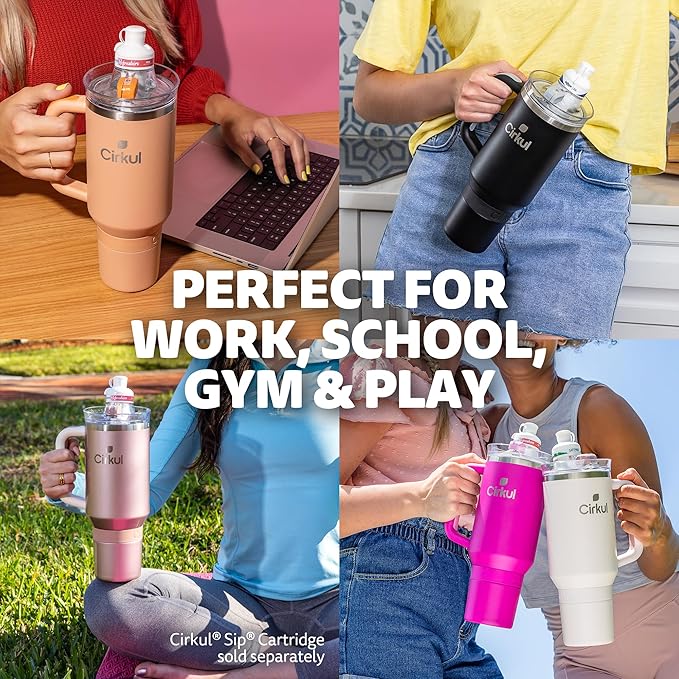 Cirkul 40oz. Cherry Blossom Stainless Steel Tumbler with Handle, All-Day StrawSip™, Double-Wall Insulated