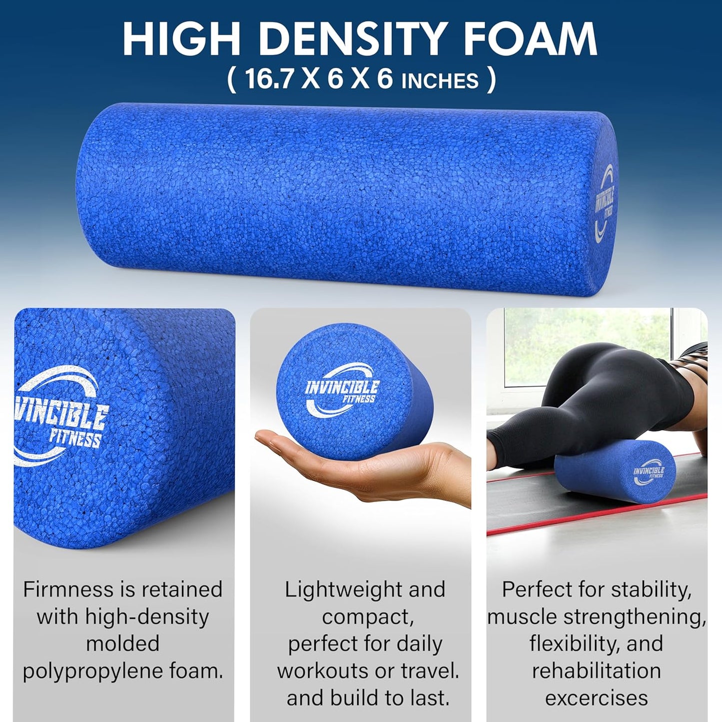 Invincible Fitness 17'' EPP Foam Roller for Deep Tissue Massage – Enhance Recovery, Relieve Pain, and Boost Mobility for a Stronger, Healthier You (Blue)