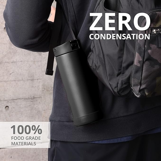 Elemental Iconic Kids Water Bottle for School - 100% Leak-Proof Insulated Water Bottles with Straw Lid & Pop-It Handle for Boys & Girls - Triple-Wall Insulated & BPA-Free, 14oz – Black - Bloomnest