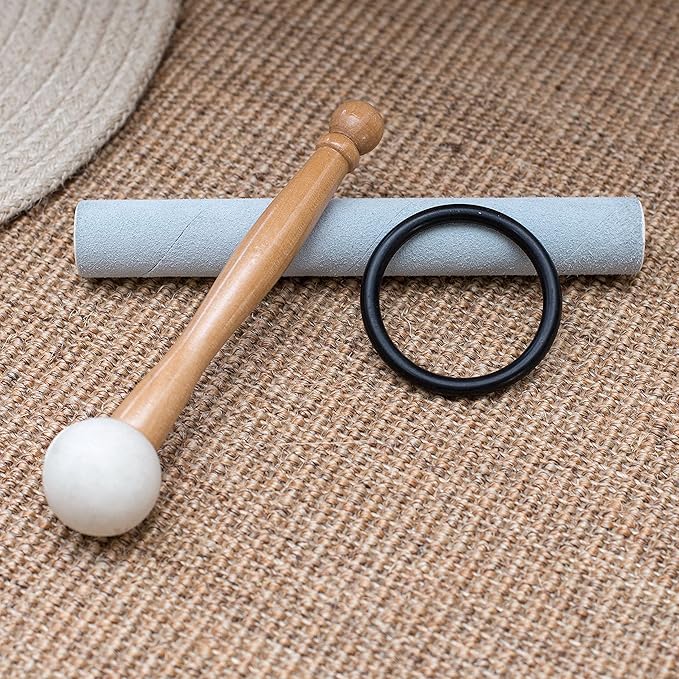 Leize Blue Lotus Design Crystal Singing Bowl G Note Throat Chakra Blue 8" with Heavy Duty Carrying Case Suede Striker