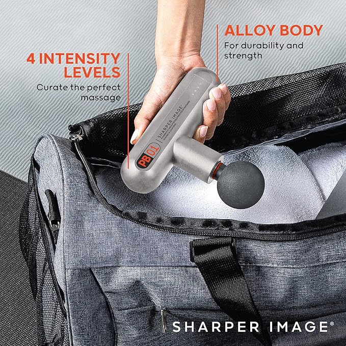 Sharper Image Powerboost Move - Mini Percussion Massage Gun| 4 Attachments, 4 Speeds| Full Body Back & Shoulder Massager| Muscle Recovery & Pain Relief| Deep Tissue Massage Tool| Wellness Gift - Bloomnest