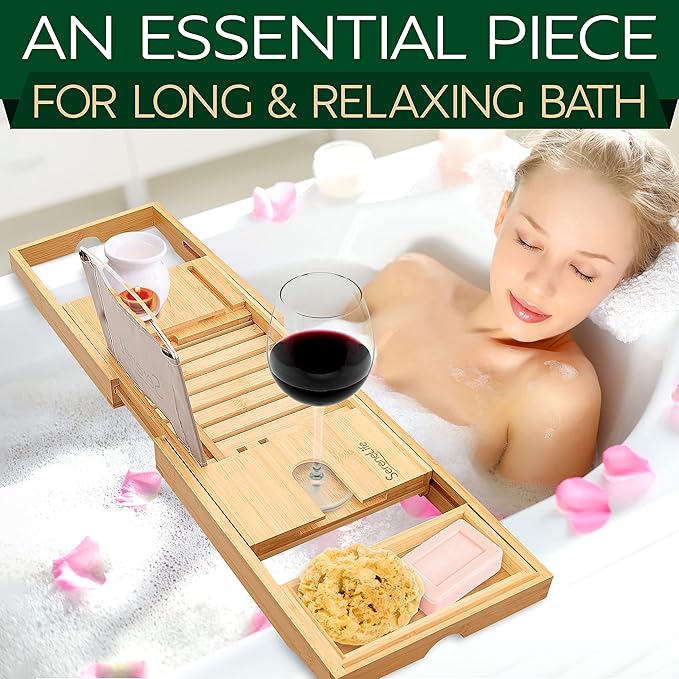 SereneLife Premium Bathtub Tray Caddy, Expandable Bath Tray, Unique House Warming Gifts, Gift for Mom, Women, New Home, Wedding, Anniversary, Bridal Shower, Universal Fit for All Tub - Classic - Bloomnest