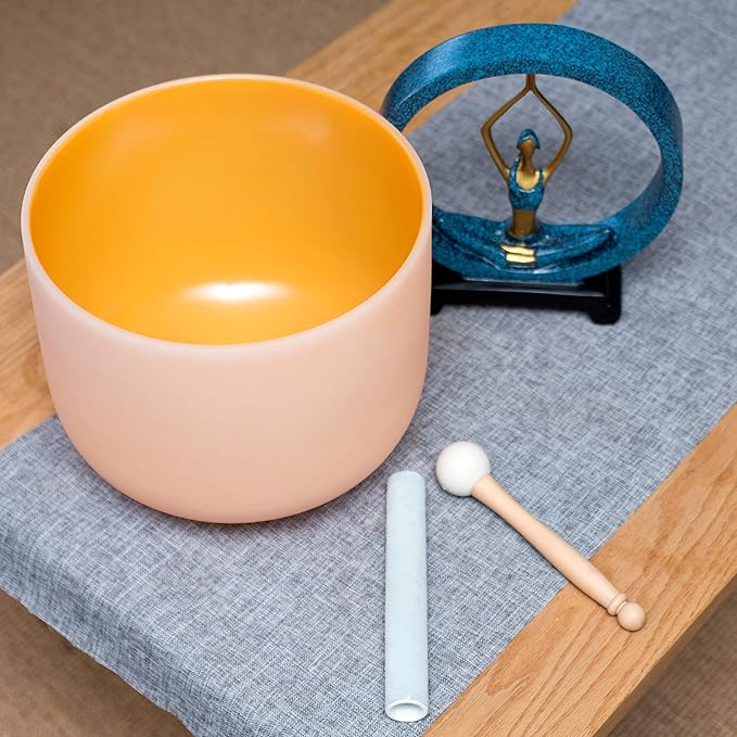 Leize Quartz Crystal Singing Bowl 432hz D Note Sacral Chakra Navel Chakra Orange 11" with Suede Striker - Bloomnest