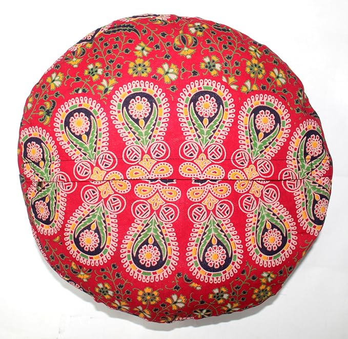 INDIAN CRAFT CASTLE ICC Red Peacock Mandala Barmeri Large Floor Pillow Cover Cushion Meditation Seating Ottoman Throw Cover Hippie Decorative Zipped Bohemian Pouf Ottoman Cases 16" Round - Bloomnest