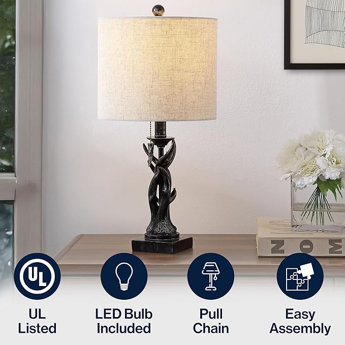 JONATHAN Y JYL1031B Gaston 20.5" Resin Mini LED Table Lamp for Living Room, Family Room, Dining Room, Bedroom, Hallway, Office, Antique Black - Bloomnest