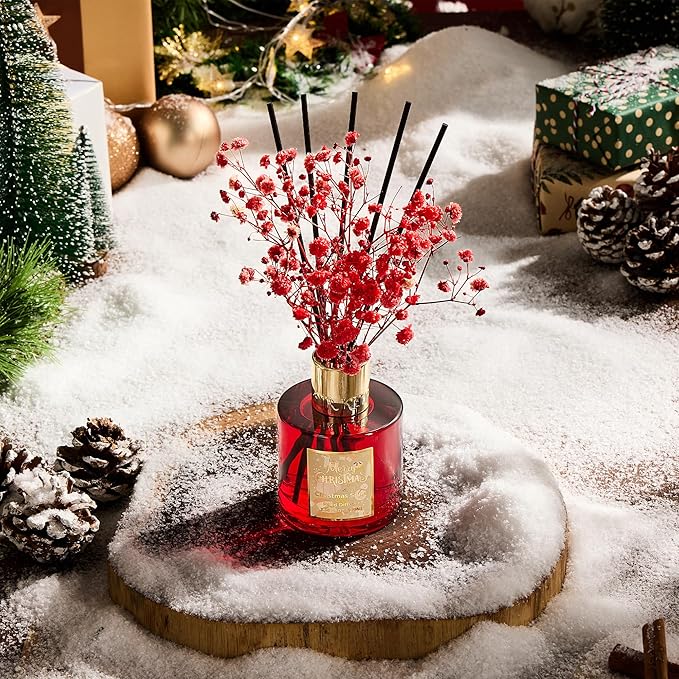 Airkeep Christmas Reed Diffuser Set - 3.38 fl oz (100 ml) Christmas Spice Oil for Home Fragrance, Bathroom Shelf Decor - Christmas Day with 8 Sticks