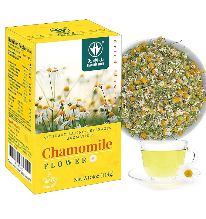 TIAN HU SHAN Chamomile Flowers Herbal Tea, Chamomile Tea Loose Leaf, Sugar Free Caffeine Free, Natural Clean without Impurities, Vegan 4 Ounce (Pack of 1) - Bloomnest