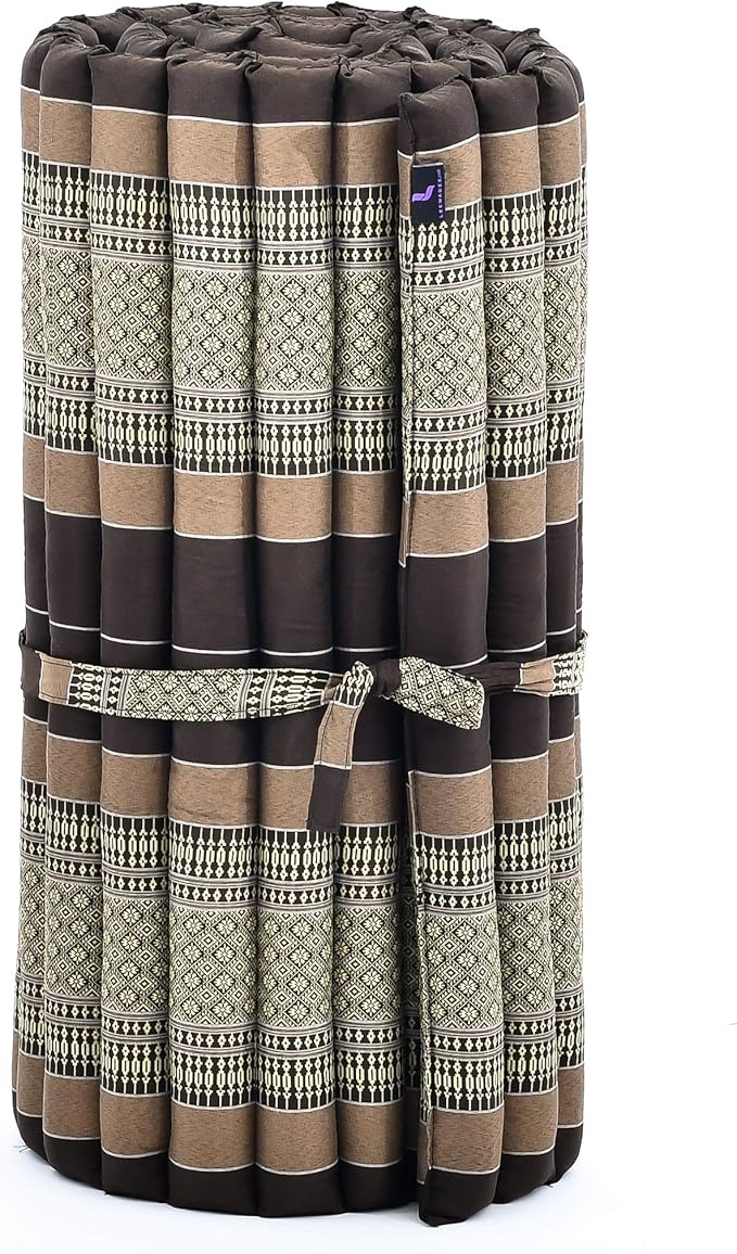 Leewadee - Foldable Floor Mattress - Japanese Roll Up Futon -Trifold Tatami Mat- Guest Floor Bed - Camping Mattress - Thai Massage Mat, Kapok Filled, 75 x 28 inches, Brown - Bloomnest
