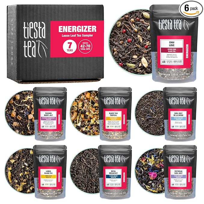 Tiesta Tea - Black Sampler Dry Flight Set, Loose Leaf, High Caffeine, Makes Hot & Iced, Assorted Tea Sets with Herbal, Chai, Fruit Black Teas & More, 7 Resealable Sample Pouches - Bloomnest