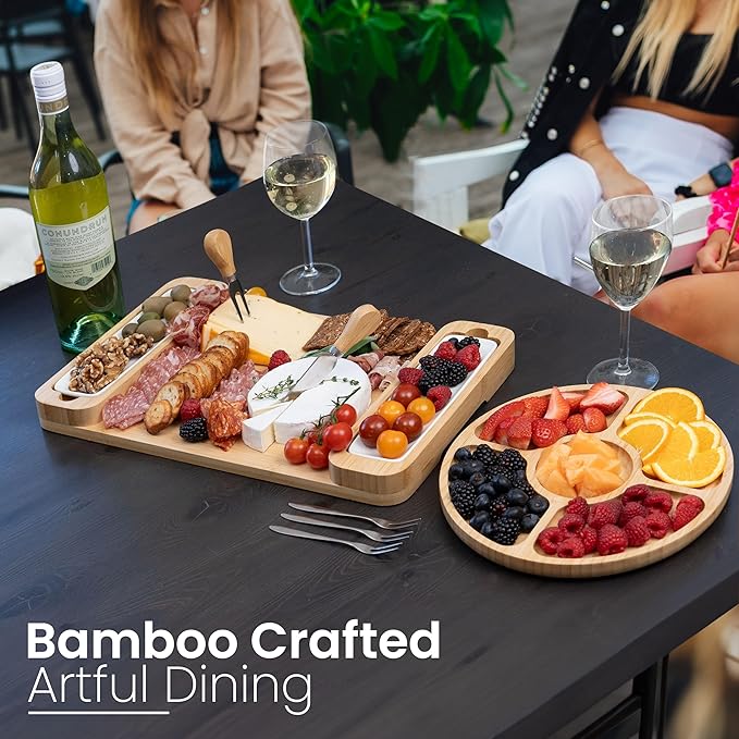 Charcuterie Board Gift Set - Bamboo Cheese Board & Serving Tray for Meat, Cheese, Crackers, and Fruit - Large Wooden Charcuterie Boards for Parties - Wedding, Housewarming, for Women - Bloomnest