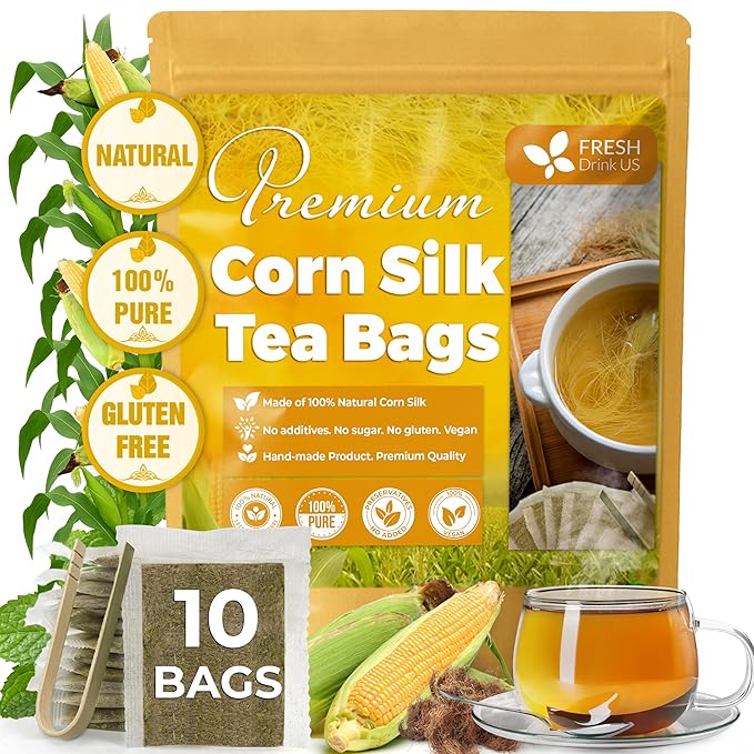 FreshDrinkUS, Premium 10 Tea Bags Corn Silk Tea, 100% Natural & Pure from Corn Silk. Herbal Tea. Clean Ingredients. Made with Natural Material Tea Bags. No Sugar, No Caffeine, Vegan. - Bloomnest
