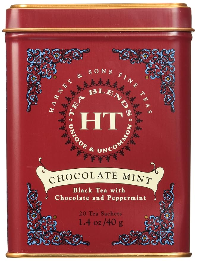 Harney and Sons Chocolate Mint, Flavored Black Tea - 20 Sachets per Tin (Pack of 2) - Bloomnest