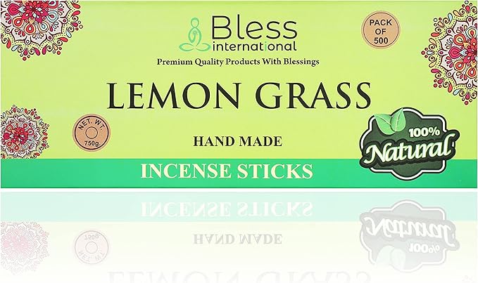 Bless-Lemon-Grass 100%-Natural-Handmade-Hand-Dipped Organic-Chemicals-Charcoal-Free Purification-Relaxation-Positivity-Yoga-Meditation Best-Woods-Scent (500 Sticks (26 OZ)) BlessInternational