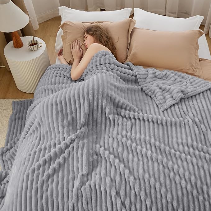 Bedsure GentleSoft Blankets Queen Size for Bed - Cozy Soft Blankets for Women, Cute Large Fleece Throws for Girls, Light Grey, 90x90 Inches - Bloomnest