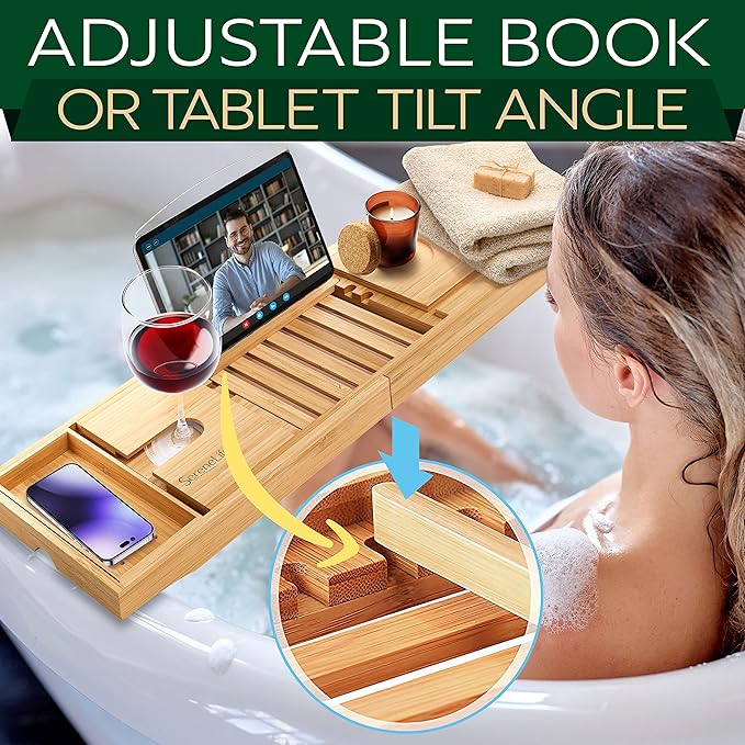 SereneLife Premium Bathtub Tray Caddy, Expandable Bath Tray, Unique House Warming Gifts, Gift for Mom, Women, New Home, Wedding, Anniversary, Bridal Shower, Universal Fit for All Tub - Classic - Bloomnest