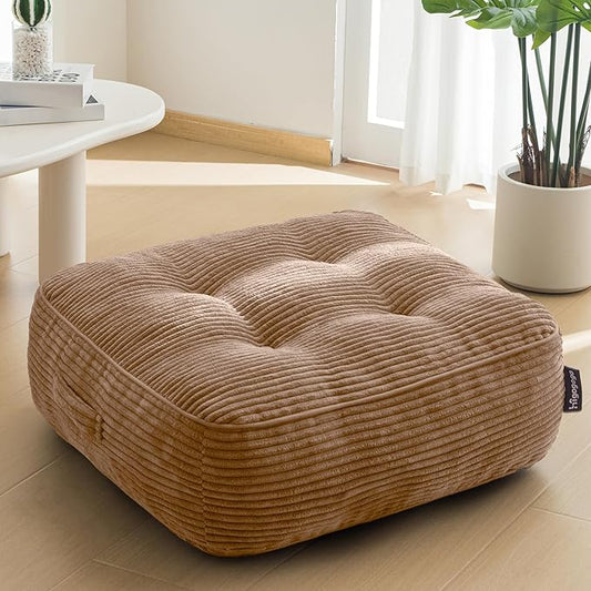 8" Washable Floor Pillow Cushion for Adults, Meditation Cushion Pillow, Large Square Floor Sitting, Removable Tufted Corduroy Cover, for Tatami Living Room or Yoga, 22x22 Inch, Machine Washable - Bloomnest