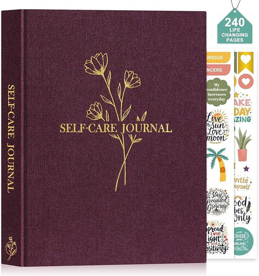 Lanpn Self Care Journal for Women, Self Love Guided Journals with Prompts, Daily Reflection Wellness & Gratitude Planner, 5 Minute Mental Health Notebook, Mindfulness Mood Log, 240 Pages, Purple Lanpn