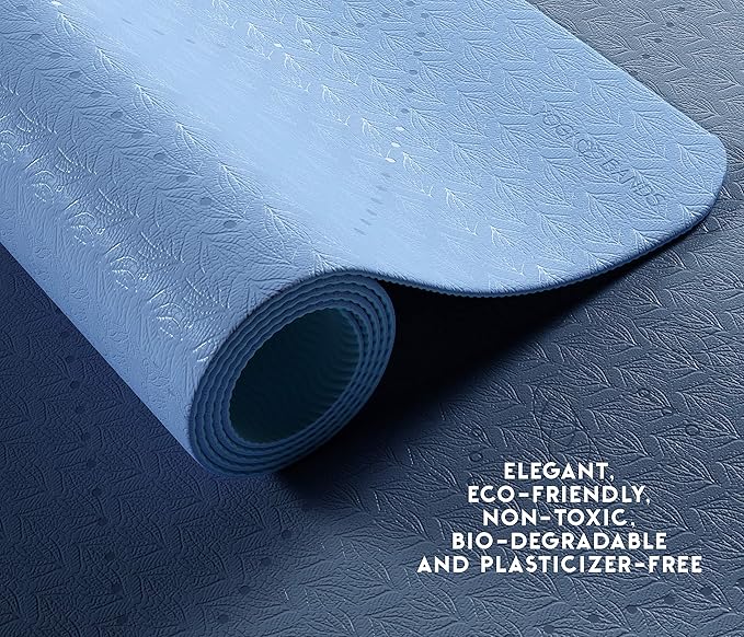 Premium TPE Yoga Mat - Body Alignment Guide Lines and Non-Slip Grip - Perfect for Home Exercise and Gym Workout - Light, Portable, Compact - Travel-Friendly Shoulder Strap - Bloomnest