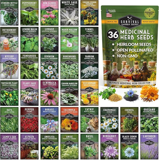 Ultimate Medicinal Herb Seeds Variety Pack – 36 Heirloom Non-GMO Healing Herbs for Planting | Wellness & Apothecary Garden Kit for Herbalists, Homesteaders – Survival Garden Seeds (28,000+)