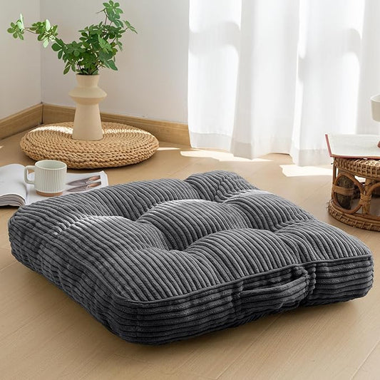 HIGOGOGO Washable Floor Pillow Cushion for Adults, Meditation Cushion Pillow, Large Square Floor Sitting, Removable Tufted Corduroy Cover, for Tatami Living Room or Yoga, 22x22 Inch, Machine Washable - Bloomnest