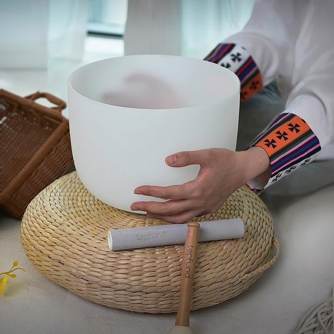 TOPFUND 440Hz F Note Crystal Singing Bowl 10 inch Heart Chakra with Heavy Duty Carrying Case and Suede Mallet - Bloomnest