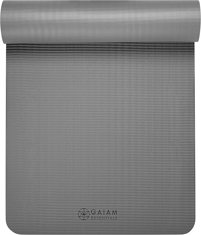 Gaiam Essentials Thick 2/5" (10mm) and Thin 1/4" (6mm) Yoga & Pilates, Fitness & Exercise Mat with Easy-Cinch Carrier Strap