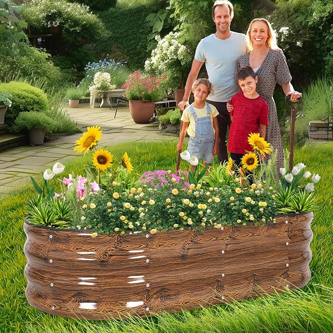 1MORE Galvanized Raised Garden Bed- Planter Garden Boxes Outdoor, Raised Beds for Gardening, 4x2x1ft Metal Garden Bed Kit for Vegetables Flower, Planter Raised Beds with Tools.Grain-2pack - Bloomnest