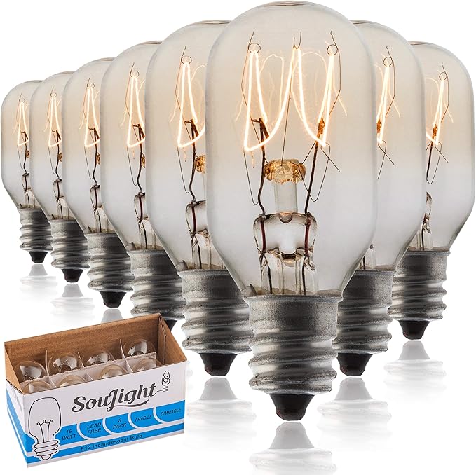 Salt Lamp Bulb -15 Watt Replacement Bulbs for Himalayan Salt Lamp & Baskets, Scentsy Plug-in & Wax Warmers, Night Lights. T20 E12 Socket with Candelabra Base, Clear, 8 Pack - Bloomnest