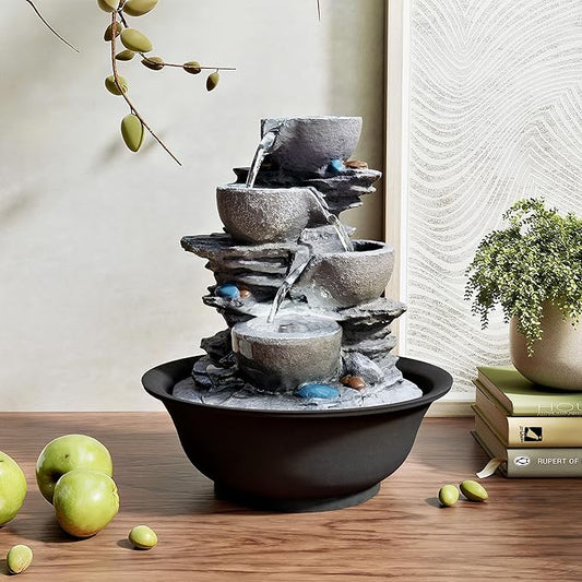 10.6inch Tabletop Fountain, Indoor Waterfall Fountains with LED Light, Realistic Rock Design for Soothing Ambiance in Bedrooms, Living Rooms, Offices, or Meditation Spaces - Bloomnest