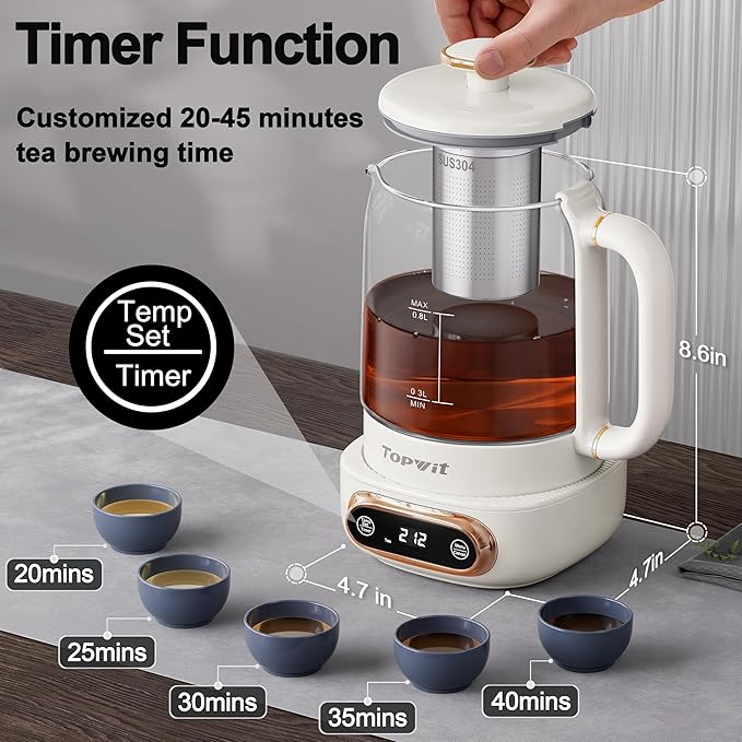 Topwit Electric Tea Kettle, 11 Temperature Control & 4 Presets Glass Kettle with Removable Infuser, 0.8L Electric Kettle for Coffee, Formula, Tea Maker with 8H Keep Warm, Boil-dry Protect, Beige - Bloomnest
