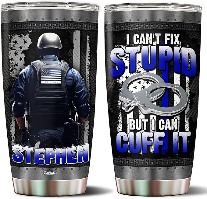 Personalized Police Tumbler Gifts for Men 20oz with Lid Travel Cup Coffee Mug Stainless Steel Insulated Water Bottle Gift for Police Man Dad Father Boy Friends - Bloomnest