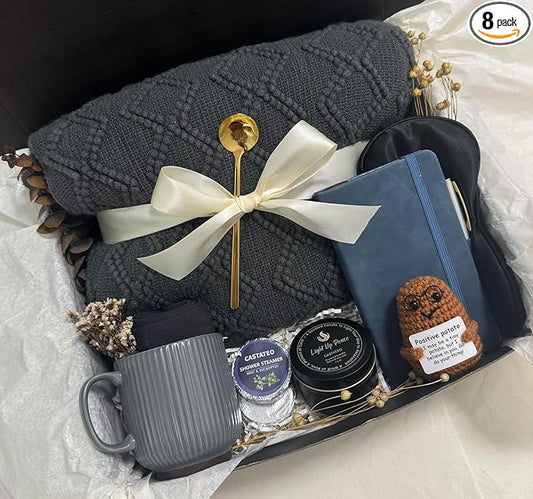 Get Well Soon Gift Baskets for Men&Women- Self Care Package/Brithday - After Surgery, Sympathy Gifts for Loss of Loved One, Thinking of You/ Grief /Bereavement /Miscarriage Gifts (Grey & Navy Blue) - Bloomnest