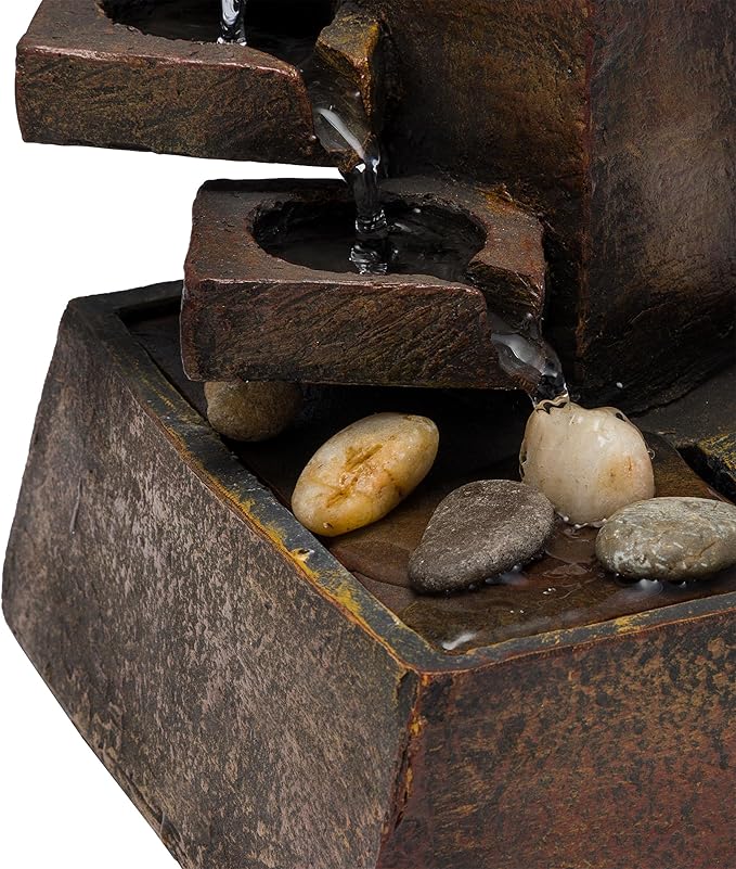 Alpine Corporation TT8000 Indoor/Outdoor Tabletop Tiered Stone Eternity Fountain, Stone Waterfall Garden Fountain 11", Brown - Bloomnest