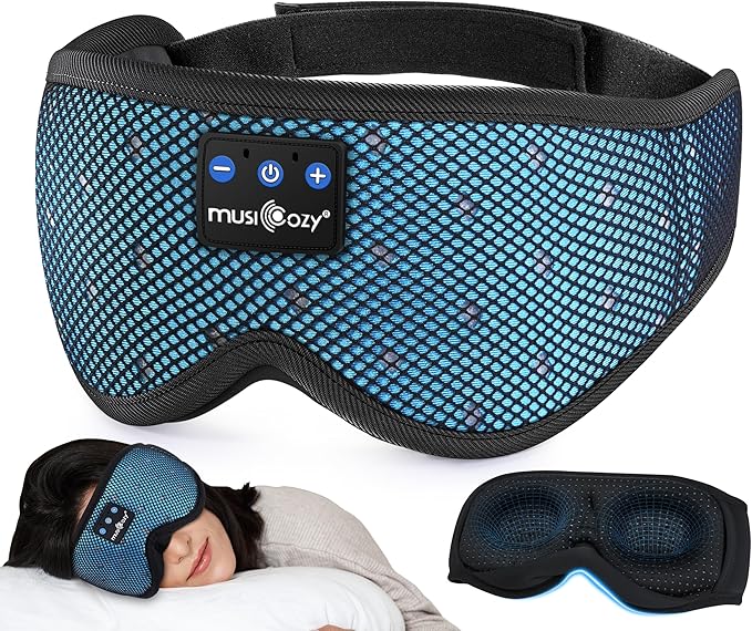 MUSICOZY Sleep Headphones Breathable Sleep Mask Bluetooth 5.4 Wireless Earphones Mask Sleeping Eyemask for Side Sleepers for Women Men Travel Meditation Gift (Mesh Blue) - Bloomnest