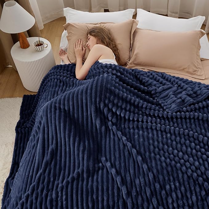 Bedsure GentleSoft Navy Blue Fleece Blanket for Couch - Cozy Soft Blankets for Women, Cute Small Throws for Girls, Navy, 90x90 Inches - Bloomnest