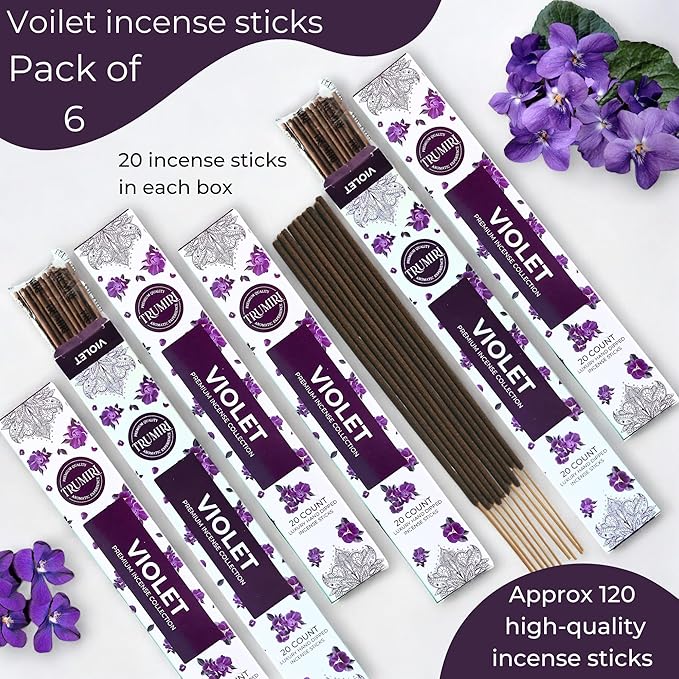 Violet Incense Sticks - Total 120 Insence-Sticks - 6 Packs of 20 Insense - Inciensos - Inscents - Natural Non Toxic Ingredients - Incents - Incence - Inscense - Insents TRUMIRI