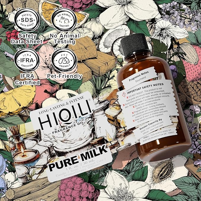 HIQILI Pure Milk Fragrance Oil for Home Diffuser, Ideal for Making Soap, Candles, Sugar Scrub, Skin & Body, Pet Safe - 1 Fl Oz - Bloomnest