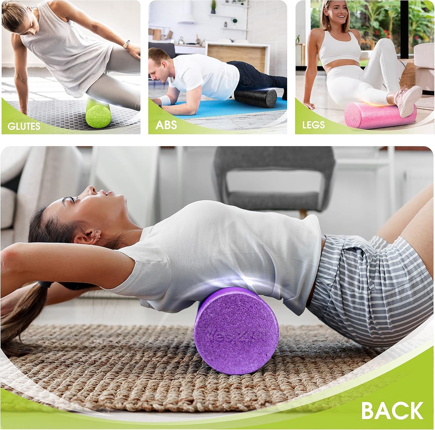 Yes4All High-Density EPP Round Back Roller Foam, Exercise Foam Roller for Yoga, Pilates & Stretching - 12, 18, 24, 36 inch