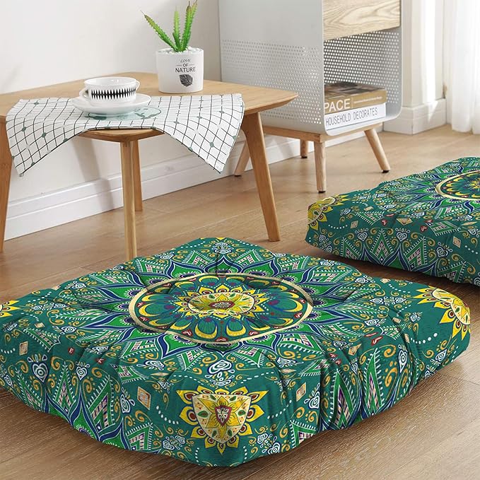 Mandala Meditation Cushion, Boho Meditation Mat, Meditation Pillows for Sitting on Floor, Cushions for Sitting in Home and Outdoor, Square Floor Pillows Cushion Seating for Yoga 22'' X 22'' - Bloomnest