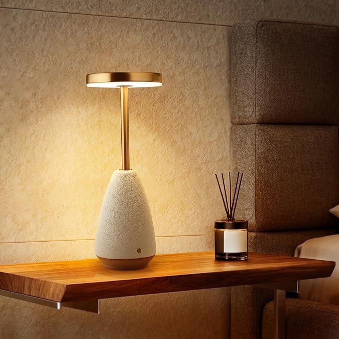 RONDURE 11.0" Ceramic Cordless Table Lamp, Portable Rechargeable Table lamp, Touch Dimmable Warm Ambient Lighting for Living Room, Bedroom, Dining Room, Fast Charging & Long Lasting - Bloomnest