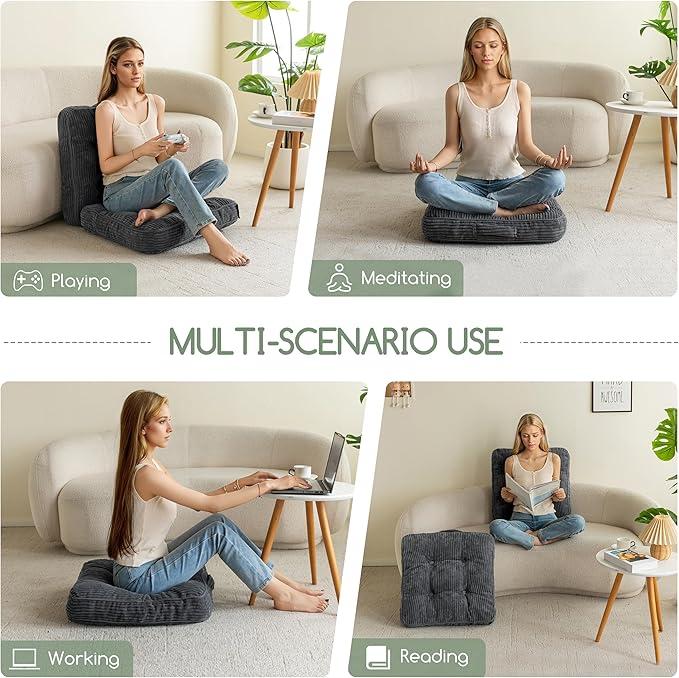 Washable Floor Pillow Cushion for Adults, Meditation Cushion Pillow, Large Square Floor Sitting, Removable Tufted Corduroy Cover, for Tatami Living Room or Yoga, 22x22 Inch, 2Pack, Machine Washable - Bloomnest