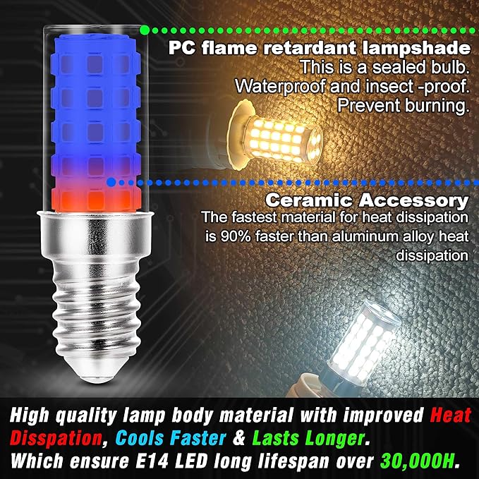 E14 European Base LED Bulb 4W Equivalent 40W Daylight White 6000K 450lm AC100V-265V T6 C7 E14 Candelabra Bulb for Turkish Persian Mosaic Lamp Pendant Refrigerator Bulb Wall Sconces,Non-Dimmable,3 Pack - Bloomnest