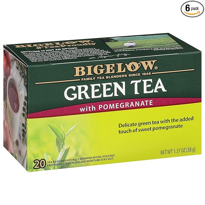 Bigelow Tea Green Tea with Pomegranate, Caffeinated Tea with Pomegranate, 20 Count Box (Pack of 6), 120 Total Tea Bags - Bloomnest
