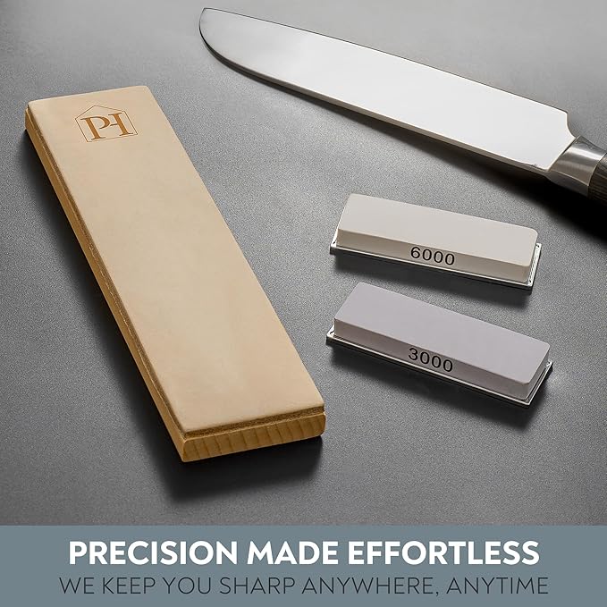 3000 & 6000 Grit Whetstone Plates Set – Extra Fine Corundum Sharpening Stones – Includes Leather Strop & Cleaning Eraser - Compatible Only with Parkway Home Adjustable Rolling Knife Sharpener - Bloomnest