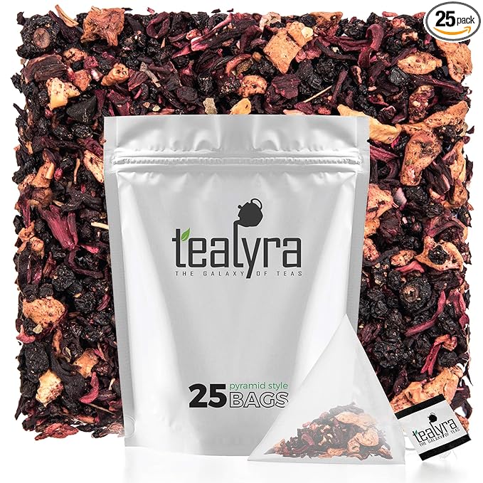 Tealyra - Grandma's Garden Berry - 25 Bags - Fruit Tea Blend - Hibiscus and Berries Based Herbal Loose Leaf Tea - Vitamines Rich - Caffeine-Free - Pyramids Style Sachets - Bloomnest
