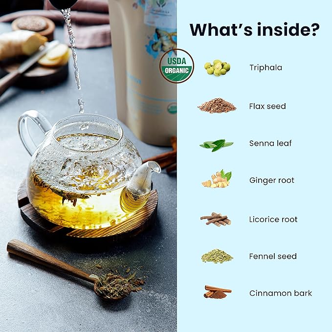 Gardenika Organic Laxative Loose Tea, Herbal, Caffeine-Free, KSA Kosher, Ayurvedic with Fennel, Ginger, Senna, Cinnamon - 4oz (1 Pack) - Bloomnest