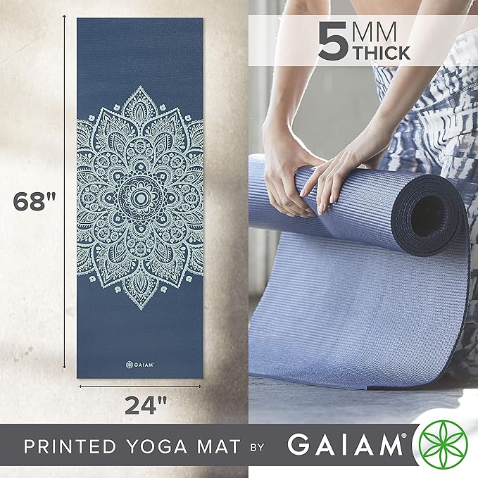 Gaiam Yoga Mat - Premium 5mm Print Thick Non Slip Exercise & Fitness Mat for All Types of Yoga, Pilates & Floor Workouts (68" x 24" x 5mm) - Bloomnest