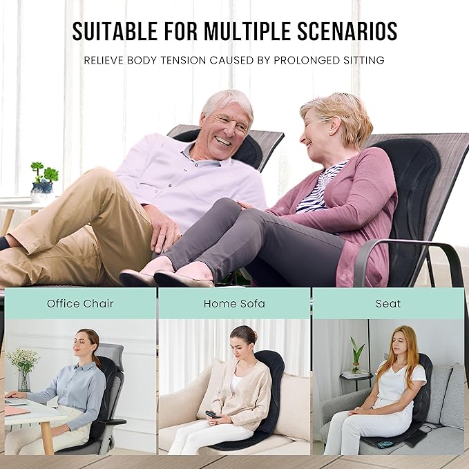 Snailax Vibration Back Massager with Heat, Seat Massager with 8 Vibrating Motors & 5 Modes, Chair Massager Cushion, Massage Pad for Chair, Office, Gifts for Lover - Bloomnest