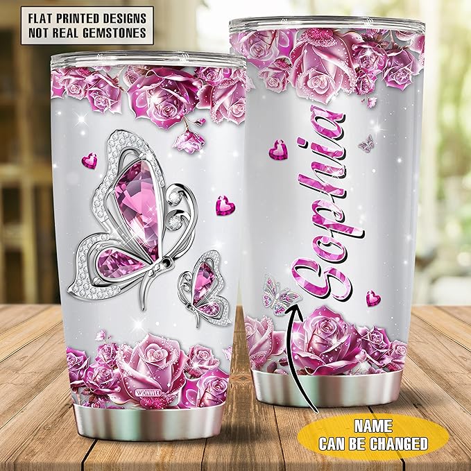 Personalized Butterfly Coffee Mugs For Girls Mom Women Adults Butterflies Lovers Water Bottle Travel Mug Mothers Day Birthday Christmas Valentine 20oz Stainless Steel Cup With Lid - Bloomnest